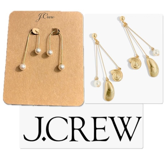 J. Crew Jewelry - NEW Lot of 2x [J. Crew] Seashell Drop & Pearl Thread-Through Earrings, Gold